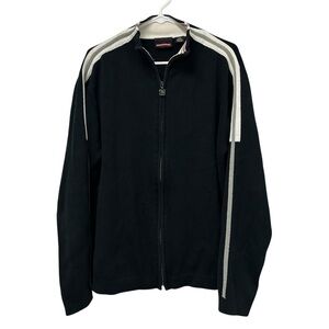 Quiksilver Men’s Black Zip-Up Sweater with White Accents, Size L